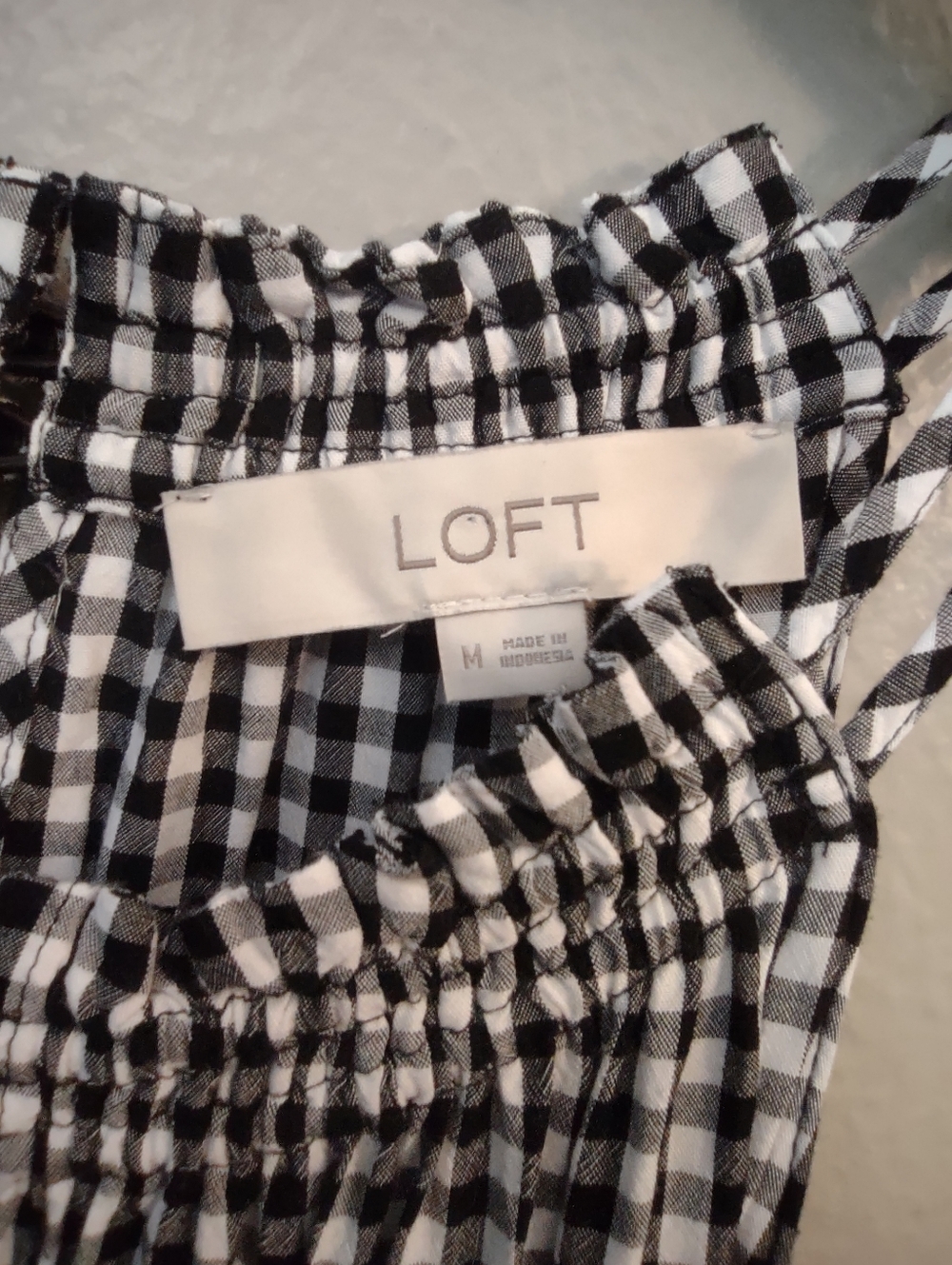 LOFT Black White Gingham Halter Top Peplum Blouse with Keyhole Back - Size M - Picture 10 of 10